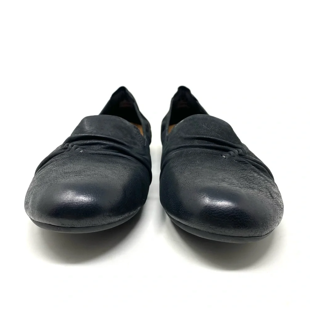 Clarks Rena Way Black Leather Ballet Flats Comfort Shoes WIDE